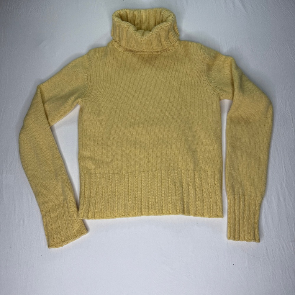 J. Crew‎ Turtleneck Sweater Women's Small Yellow Wool Cashmere Ribbed Knit